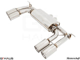 Premium exhaust system for BMW F86 X6M SAV, featuring polished stainless steel and dual tips for enhanced performance.