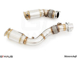 Premium down pipes for BMW F87 M2 models, featuring 400 CEL sport cats and 90mm piping for enhanced performance.