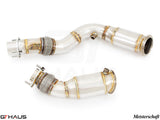 Premium down pipes for BMW F87 M2 models, featuring 90mm piping and 400 CEL sport cats for enhanced performance.