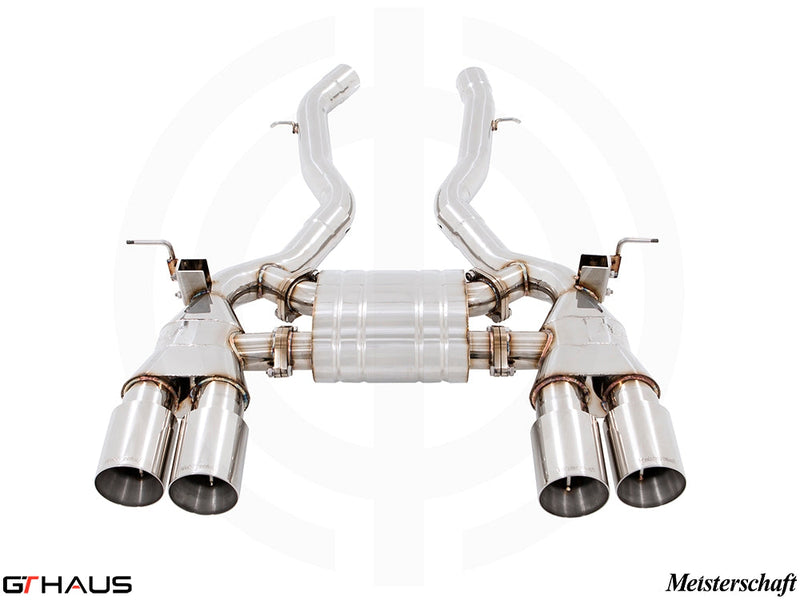 Premium performance exhaust system for BMW F87 M2, M2 Competition, and M2 CS Coupe, featuring dual polished tips and stainless steel construction.