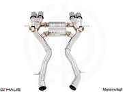 Premium exhaust system for BMW F87 M2, M2 Competition, and M2 CS Coupe, featuring stainless steel construction and dual tips.