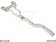 Premium stainless steel exhaust system for BMW F87 M2, M2 Competition, and M2 CS Coupe, featuring Meisterschaft design.