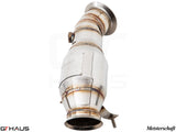 High-performance down pipe for BMW F87 M2 models, featuring 400 CEL sport cats and OBD2 compatibility.