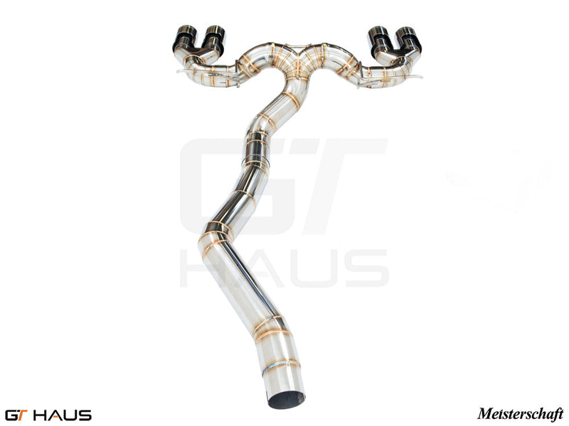 Premium exhaust system for BMW F87 M2, M2 Competition, and M2 CS Coupe, featuring stainless steel construction and performance design.