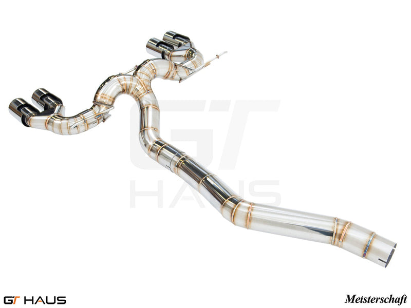 Premium exhaust system for BMW F87 M2, M2 Competition, and M2 CS Coupe, featuring stainless steel construction and electronic valve control.