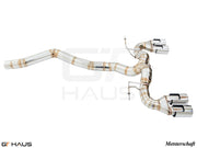Premium exhaust system for BMW F87 M2, M2 Competition, and M2 CS Coupe, featuring stainless steel construction and dual tips.
