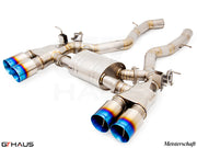 Premium exhaust system for BMW F87 M2, M2 Competition, and M2 CS Coupe, featuring stainless steel construction and dual tips.