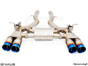 Premium performance exhaust system for BMW F87 M2, M2 Competition, and M2 CS Coupe, featuring stainless steel construction and quad tips.