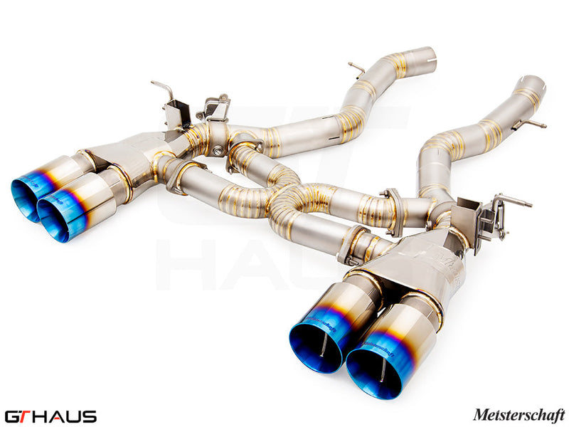 Premium exhaust system for BMW F87 M2 models, featuring stainless steel construction and dual tips for enhanced performance.