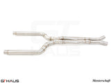 BMW F90 M5 LSR mid resonator delete pipes with 76mm piping for enhanced exhaust performance and sound.