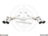 Premium performance exhaust system for BMW F90 M5/M5 Competition, featuring polished tips and advanced valve control.