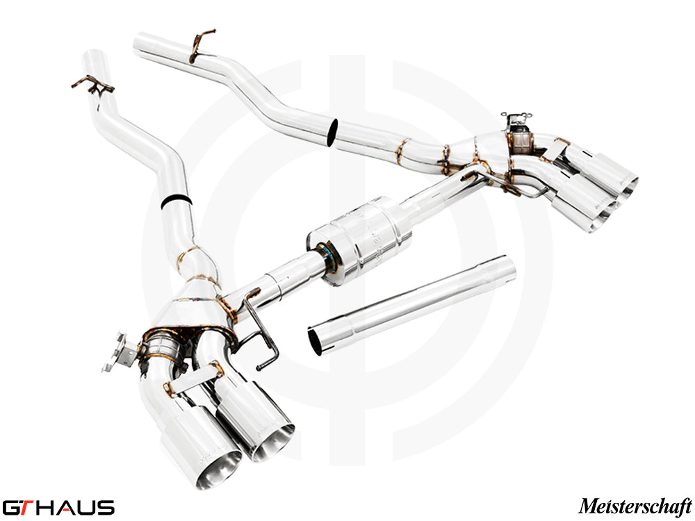 Premium exhaust system for BMW F90 M5/M5 Competition, featuring stainless steel construction and enhanced performance design.