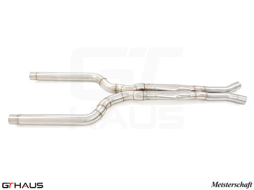 BMW F93 M8/M8 Competition 2020+ LSR Mid Resonator Delete Pipes with 76mm piping for enhanced exhaust performance.