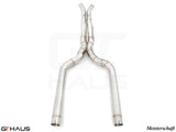 LSR mid resonator delete pipes for BMW F93 M8/M8 Competition 2020+, featuring 76mm stainless steel piping.