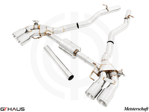 Premium performance exhaust system for BMW F93 M8/M8 Competition GranCoupe, featuring stainless steel construction and electronic valve control.