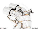 Premium performance exhaust system for BMW F93 M8 and M8 Competition GranCoupe, featuring stainless steel construction and electronic valve control.