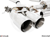 Premium exhaust system for BMW F93 M8 and M8 Competition GranCoupe, featuring polished stainless steel tips and precision engineering.