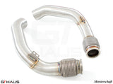 Premium downpipe for BMW F95 X5M LCI 2024+, designed for secondary cat-delete, enhancing performance and sound.