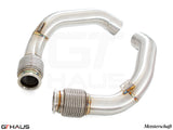 BMW F95 X5M LCI 2024+ downpipe featuring secondary cat-delete, crafted from high-quality stainless steel for enhanced performance.