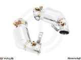 BMW F96 X6M 2020+ down pipes with 400 CEL sport cats and 90mm piping for enhanced performance and sound.