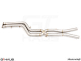 Premium cat-back dual LSR mid resonator delete pipes for BMW F97 X3M 2019-2021, crafted from stainless steel.