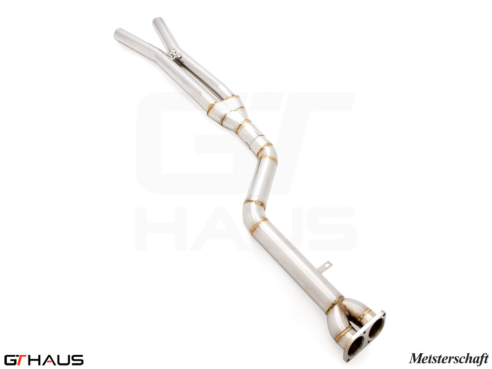 Full cat-back 90mm single LX mid resonator delete pipes for BMW F97 X3M SAV 2019-2021, crafted from high-quality stainless steel.