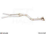 Full cat-back 90mm single LX mid resonator delete pipes for BMW F97 X3M SAV 2019-2021, crafted from high-quality stainless steel.