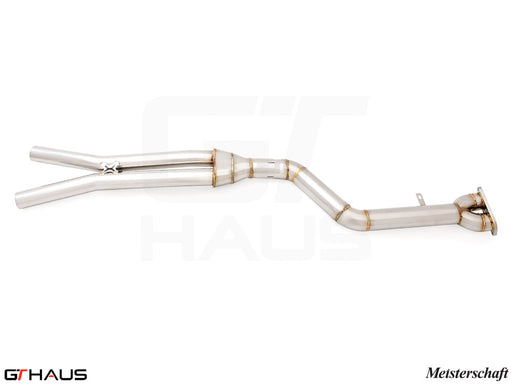 Full cat-back 90mm single LX mid resonator delete pipes for BMW F97 X3M SAV 2019-2021, crafted from high-quality stainless steel.