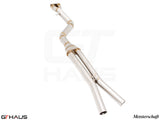 Full cat-back 90mm single LX mid resonator delete pipes for BMW F97 X3M SAV 2019-2021, crafted from high-quality stainless steel.