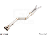 Full cat-back 90mm single LX mid resonator delete pipes for BMW F97 X3M 2019-2021, crafted from high-quality stainless steel.