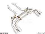 Premium exhaust system for BMW F97 X3M SAV (2019-2021) featuring stainless steel construction and quad tips.