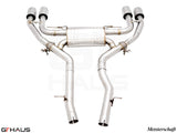 Premium stainless steel exhaust system for BMW F97 X3M SAV, featuring dual tips and enhanced performance design.