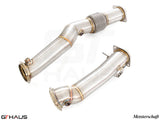 Premium down pipes for BMW F98 X4M 2019-2021 featuring 400 CEL sport cats and 90mm piping for enhanced performance.