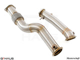 Premium down pipes for BMW F98 X4M 2019-2021 with 400 CEL sport cats and 90mm piping for enhanced performance.