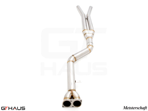 Full cat-back 90mm single LX mid resonator delete pipes for BMW F98 X4M SAV 2019-2021, crafted from high-quality stainless steel.