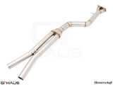 Full cat-back 90mm single LX mid resonator delete pipes for BMW F98 X4M SAV 2022+, crafted from high-quality stainless steel.