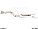 Full cat-back 90mm single LX mid resonator delete pipes for BMW F98 X4M SAV 2022+, crafted from high-quality stainless steel.