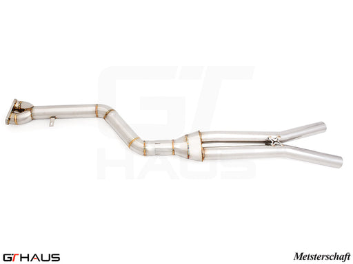 Full cat-back 90mm single LX mid resonator delete pipes for BMW F98 X4M SAV 2022+, crafted from high-quality stainless steel.