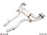 Premium Meisterschaft exhaust system for BMW F98 X4M SAV, featuring T304 stainless steel and quad tips for enhanced performance.