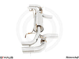 Premium exhaust system for BMW G11/G12 7 Series 760i Bi-turbo V12, featuring polished stainless steel construction.