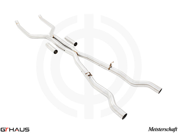BMW G11/G12 7 Series 2019+ full cat-back LSR mid resonator delete pipes for enhanced exhaust performance.