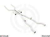 BMW G16 8 Series GranCoupe 2019+ full cat-back LSR mid resonator delete pipes, designed for enhanced exhaust performance.