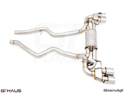 Premium performance exhaust system for BMW G20 3 Series 340i/xi/M340i, featuring stainless steel construction and dual tips.