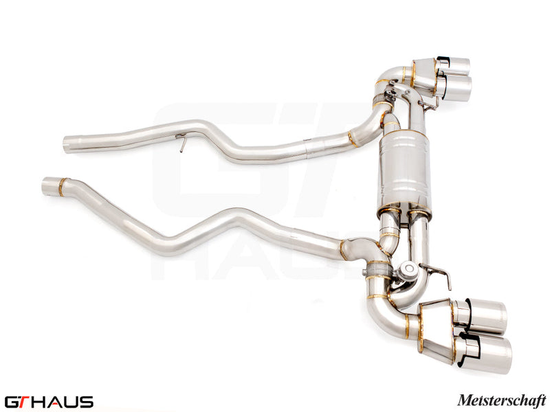 Premium performance exhaust system for BMW G20 3 Series 340i/xi/M340i, featuring stainless steel construction and dual tips.