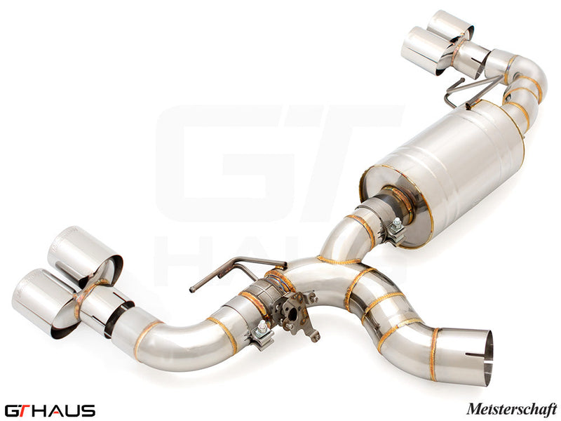 Premium exhaust system for BMW G20 3 Series 320i/330i/xi LCI I-4, featuring stainless steel construction and dual tips.