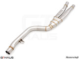 Stainless steel mid resonator delete pipes for 2023+ BMW G20 340i/xi/M340i, enhancing exhaust performance and sound.