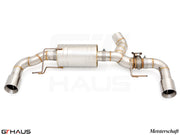 Premium performance exhaust system for BMW G22/G23 4 Series 420i/430i/xi I-4, featuring stainless steel construction and dual tips.