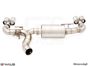 Premium performance exhaust system for BMW G22/G23 4 Series 420i/430i/xi I-4, featuring stainless steel construction and dual tips.