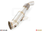 Premium stainless steel down pipe for BMW G22/G23 440i/xi/M440i featuring 400 CEL sport cats for enhanced performance.