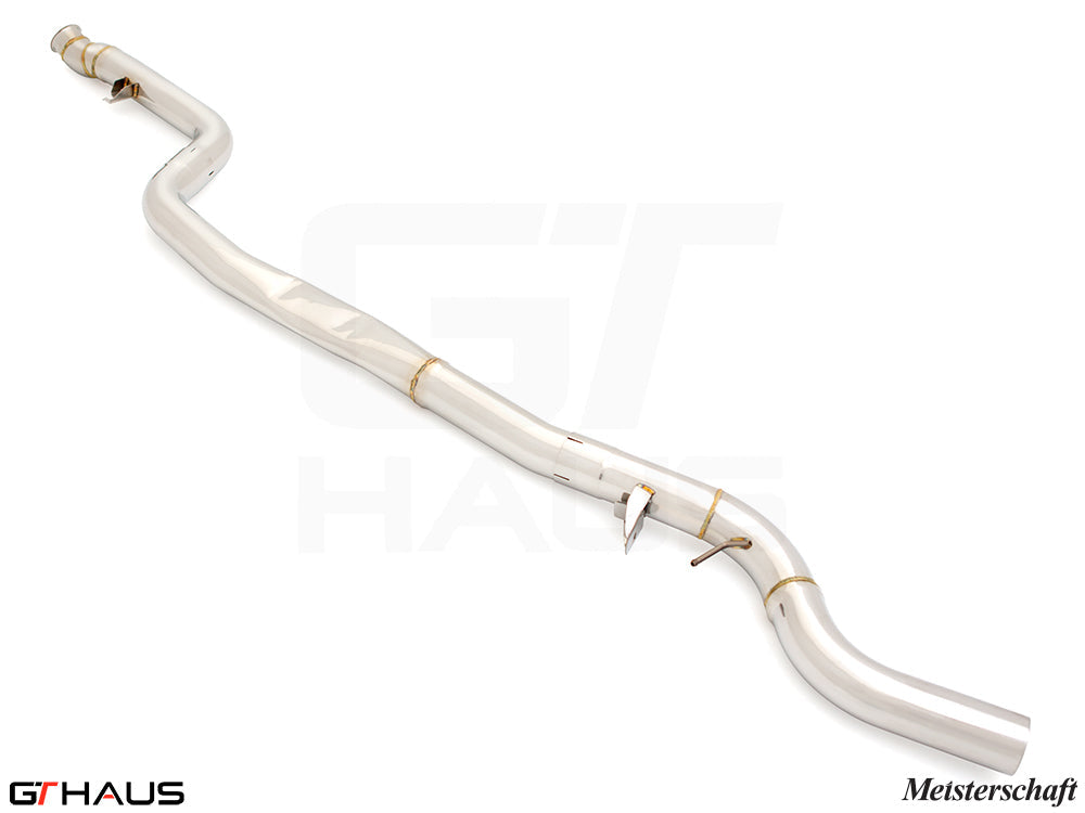 BMW G26 4 Series Gran Coupe 420i/430i mid resonator delete pipes for B48 model, featuring polished stainless steel construction.